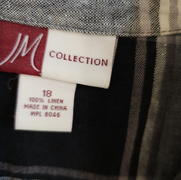 JM Collections Linen Black White Plaid Top - Picture 9 of 9
